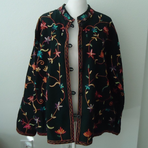 BFA Classics Embroidered Floral Black Jacket Cotton Long Sleeve Western Boho - Picture 1 of 10